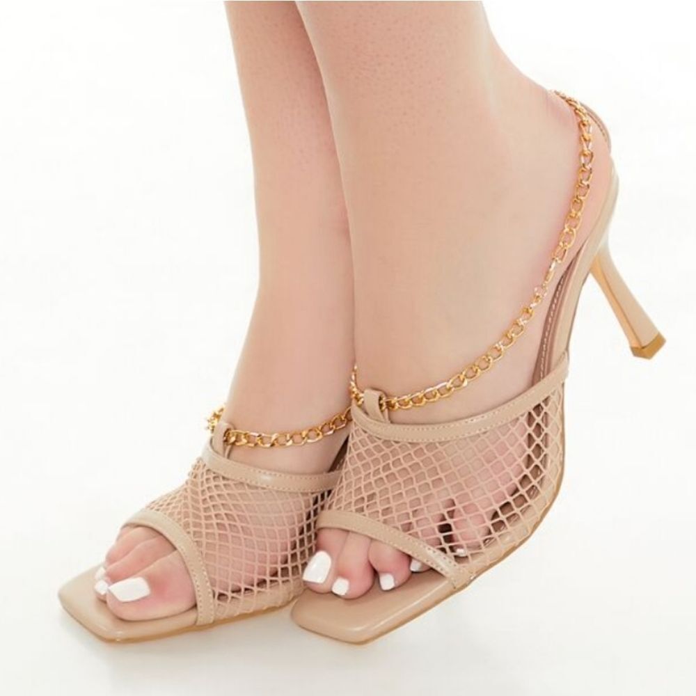 BRAND NEW NANETTE LEPORE CHAIN STILETTO HEELS SQUARE TOE SANDAL